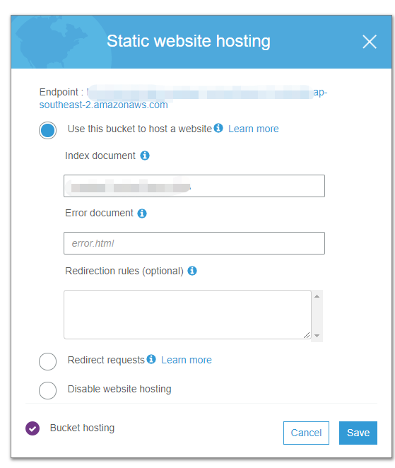 AWS S3 hosting