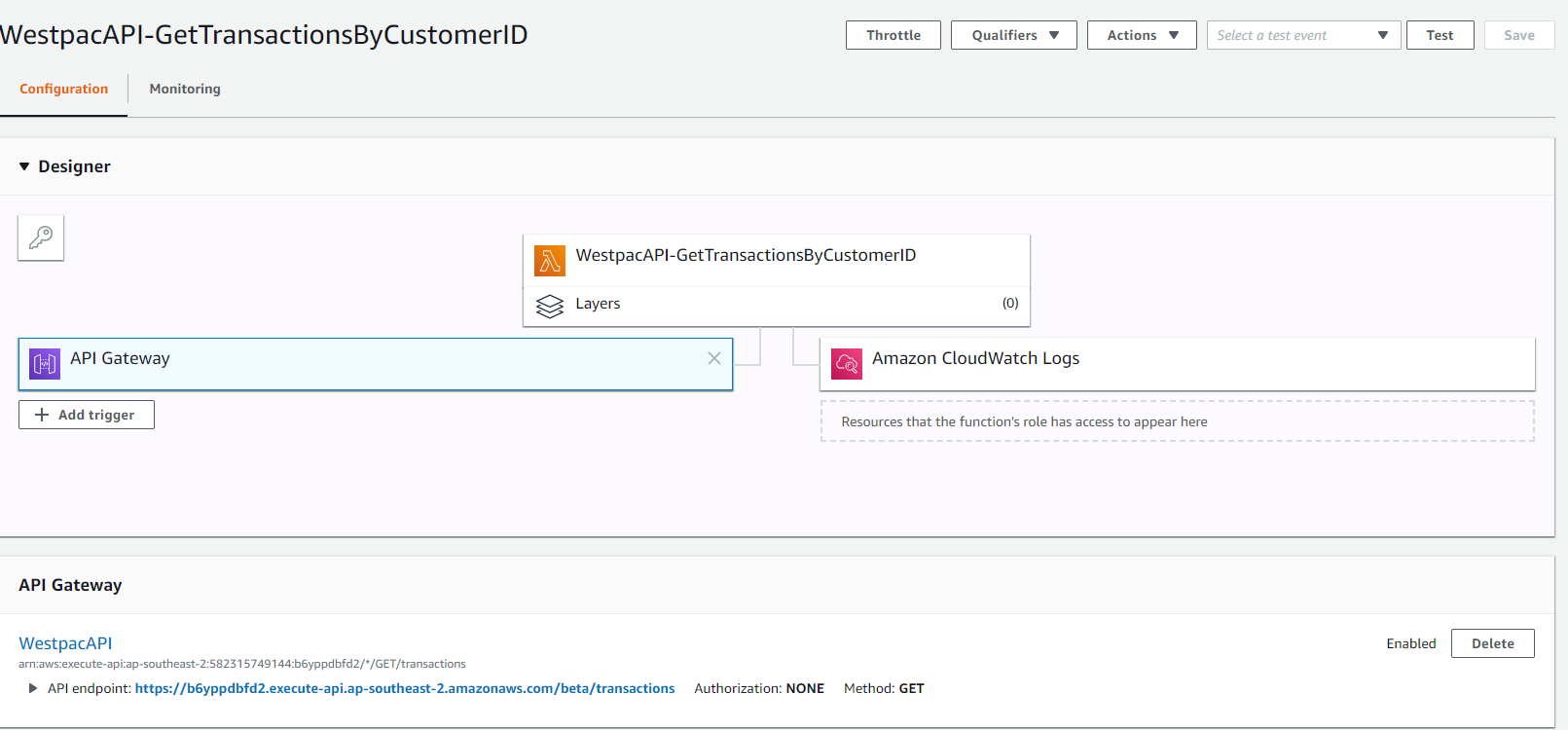 API Gateway endpoint url