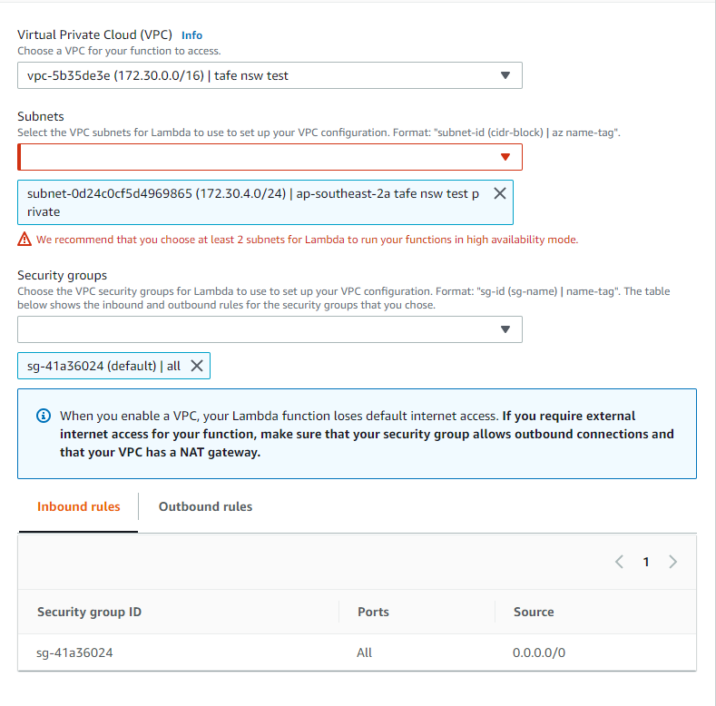 add VPC to lambda