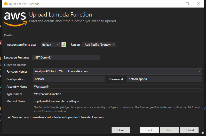 upload Lambda function