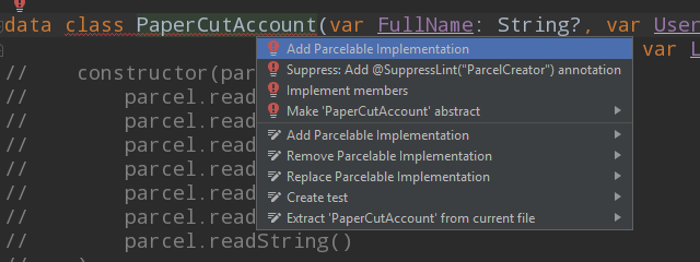 Implement Parcelable